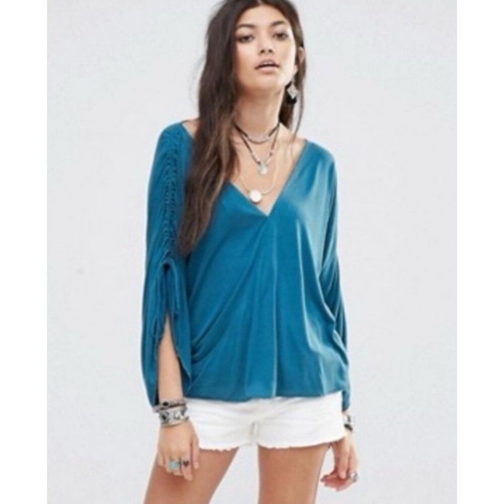 Free People Top Jade Blue Green Top Small S  Long Sleeve NWT $98
